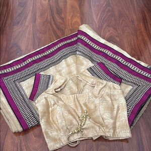 Gold and Purple Traditional Saree with Blouse